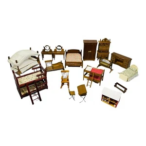Lot 20 Pc Vintage Miniature Doll House Bedroom Armoire Baby Dresser Vanity RARE  - Picture 1 of 10