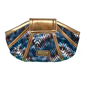 Nine West Clutch Scarf Fabric 80s Style With Mirror Gold Multicolour Purse Bag - Picture 1 of 10