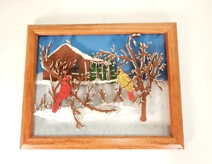 Framed 3D Shadow Box "Cardinals in the Winter" 12 x 10" - Picture 1 of 6
