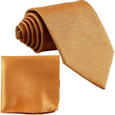 New Men's Polyester Glitters Neck Tie necktie and Pocket Square Hankie Set Gold - Image 1 of 3