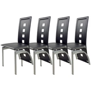Set of 4 Leather Dining Chairs Living Room Chairs w/ High Back Metal Legs - Picture 1 of 9