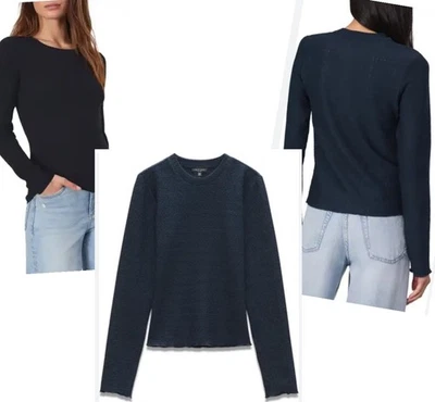 NWOT $178 Rag & Bone Julia Navy Textured-Knit Crewneck Knit Top Sz S - Image 1 of 4