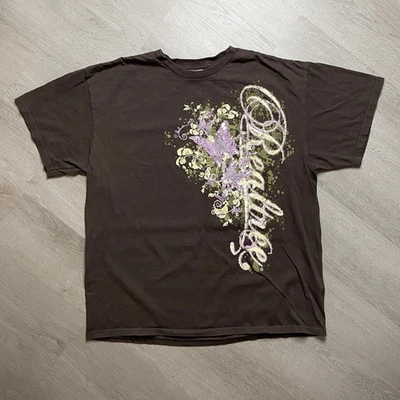 Y2K 00s Spell Out Deftone Styled Tee Shirt Men's Size XL Brown Butterfly Cursive - Image 1 of 4