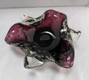 Vintage Murano Bullicante Art Glass Purple Flower Heavy Bowl/Ashtray MCM - Picture 1 of 10