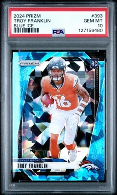 2024 Troy Franklin Prizm Blue Ice SP /99 PSA 10 Denver Broncos Rookie #393 - Image 1 of 3