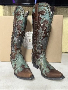 Double D Ranch turquoise Cowboy Boots Women’s SIZE 6.5 Brown Leather bling west - Picture 1 of 8