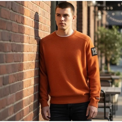 Suéter De Colección Años 90 Abercrombie & Fitch Para Hombres M Naranja Mezcla Lana Parche 12 Preppy Y2K Foto 1 de 4