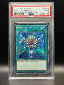 PSA 9 MINT Monster Reborn TN19-DE011 Gold Sarcophagus Tin Holo Yugioh Karte - Bild 1 von 2