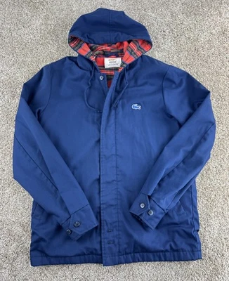 Chaqueta de Colección Izod Lacoste Para Hombre S (Se Ajusta a M/L) Azul Franela Forrada Capucha Foto 1 de 4