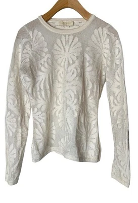 Camisa Blanca Ulla Johnson Encaje Bordado Tribal Malla Manga Larga Cuello Redondo Pequeña Foto 1 de 4