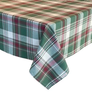 Cottage Plaid Cotton Weave Christmas Fabric Tablecloth Country Rustic Holiday Ta - Picture 1 of 8