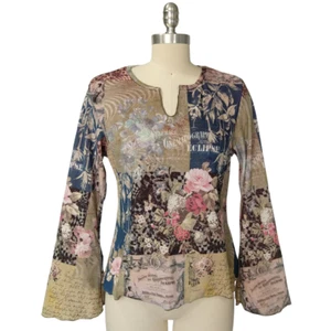 Top vintage One World talla S estilo euro manga campana floral años 90 Y2K caprichoso - Imagen 1 de 9
