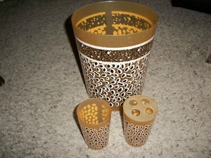 Leopard Trash Can, Toothbrush Holder & Cup - Plus 2-bathroom rugs & seat cover - Picture 1 of 4