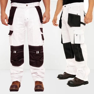 White Pants for Men Construction Painters Pant Utility Trousers Knee Pad Pockets - Picture 1 of 19