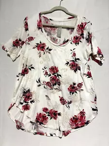 New Womens Floral Rose V-neck Short Sleeve T-Shirt Tops Ladies Boho Cottagecore - Picture 1 of 8