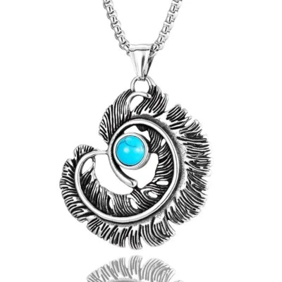 Men's Native American Feather Fashion Pendant Necklace Men Women Chain Gift - Image 1 of 4
