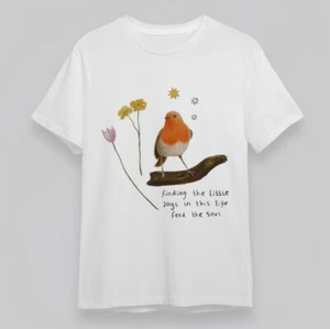 Women's Oversize Classic T-Shirt Finding Little Joys Bird Floral Star Print Tee - Picture 1 of 6