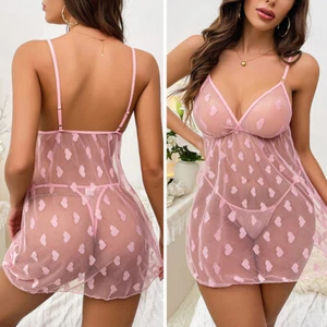 Mujeres Babydoll Camisón Malla Ver a Través de Chemise Boudoir Nighty Peluche Lencería - Imagen 1 de 22