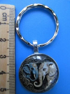 Elephants round fob key ring pendant handbag charm keyring gift + gift bag #1 - Picture 1 of 6