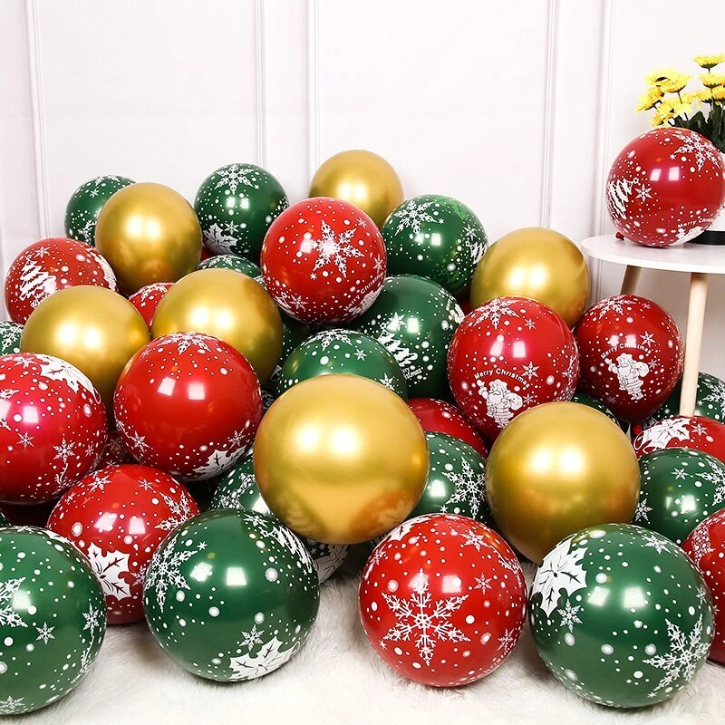Merry Christmas Latex Plain Balloons Red & Green Xmas Birthday Party Decor UK - Image 1 of 4