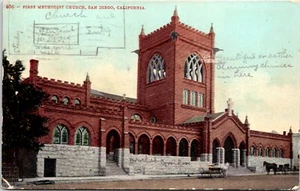 Postal 1910 Primera Iglesia Metodista San Diego California Caballo Buggy D148 - Imagen 1 de 2