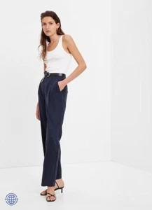 GAP SoftSuit hoch geschnitten weites Bein Lyocell drapierte Hose marineblau Größe 00 RT $ 90 neu mit Etikett - Bild 1 von 10