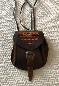Vintage Hand Made In Bolivia Brown Distressed Leather Crossbody Bag Satchel Mini - Picture 1 of 11