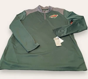 Minnesota Wild Shirt Mens Large Green 1/4 Zip Pullover Sweatshirt NHL Hockey NEW - Picture 1 of 11