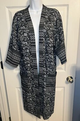 NWT Umgee Size S/M Black Gray Open Front Duster Long Cardigan with Pockets - Image 1 of 4