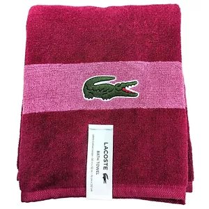 Lacoste Bath Towel Raspberry Pink 100% Cotton 30" x 52" Big Crocodile Logo NWT - Picture 1 of 5