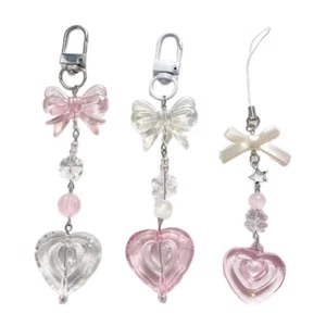 Delicate Bowknot Heart Keychain Accessory Handmade Phone Hangings Jewelry Charm - Picture 1 of 11