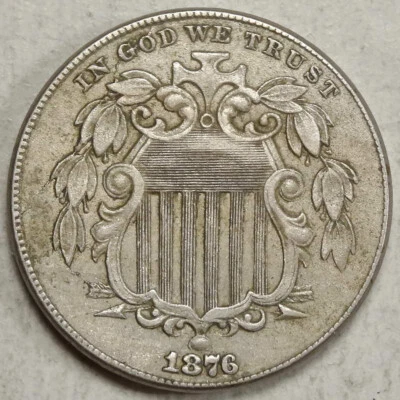 1876 Shield Nickel, Extremely Fine, Repunched Date   1010-10 - Image 1 of 4