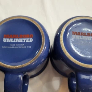 2 Marlboro Unlimited blau gesprenkeltes Steinzeug Kaffeetassen Tassen 16 Unzen - Bild 1 von 7