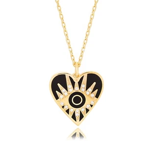 Evil Eye Heart Necklace Lucky Charm Enamel Gold Plated Sterling Silver - Picture 1 of 3