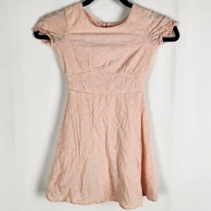 Mango Girls Sun Dress Youth Size 7 Peach Pink Elastic Waist Lined Cap Sleeve - Picture 1 of 14