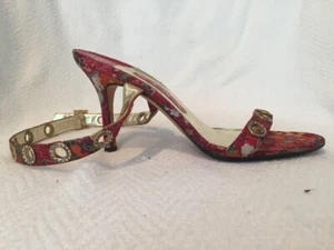 RARE Gina Red Floral Heeled Wrap Sandals Womens 5 US 7 England Sandal Crystal - Picture 1 of 10