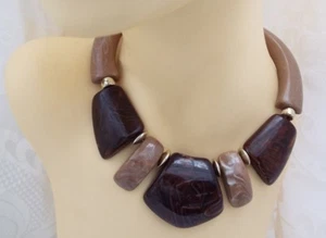 80er Jahre Vintage Halskette in braun & taupe Marmoroptik Halsband Stil - Bild 1 von 12