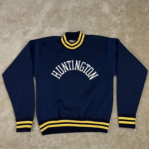 60s Vintage Huntington Champion Sweatshirt small nylon navy blue yellow - Picture 1 of 17