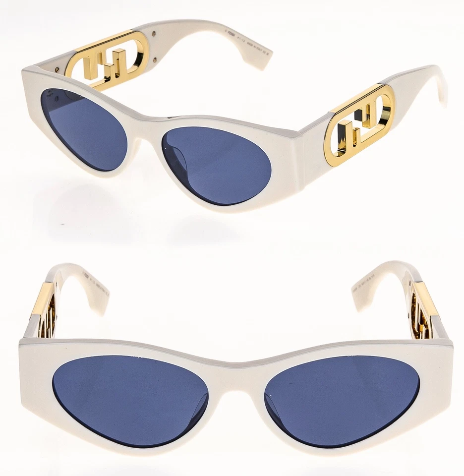 Gafas de sol Fendi O'lock 40049 blancas marfil azul gato moda FF bloqueo logotipo FE40049I Foto 1 de 4
