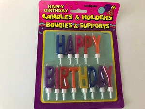 Happy Birthday Candles And Holders by Unique - NEW - Picture 1 of 2