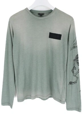 Richmond Denim T-Shirt Men Large Long Sleeve Faded Green Skeleton - Image 1 of 4