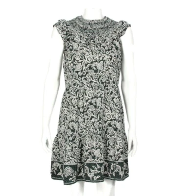 Loft Garden Ruffle Tiered Swing Dress Floral Black Green Womens XSP Petites /428 - Изображение 1 из 4