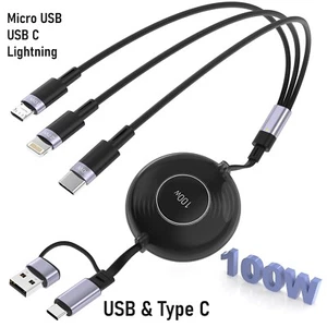 Multi Charging Cable 5 in 1 Multi USB Charger Cable Retractable Universal Multip - Photo 1 sur 36