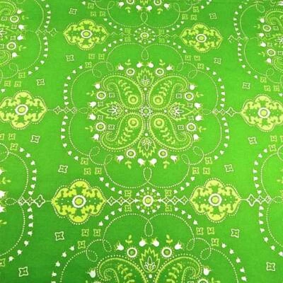 36" W Vintage Cotton Duck Cloth, Malachite Green & Yellow Paisley, BTY - Image 1 of 3