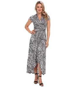 Neu mit Etikett UVP $ 140 - MICHAEL KORS Paisley-Maxikleid, Flügelärmel, schwarz/weiß, Größe 2 - Bild 1 von 4
