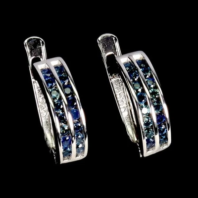 925 Sterling Silver Earrings Sapphire Round Diamond Cut Gemstone Jewelry - Image 1 of 4
