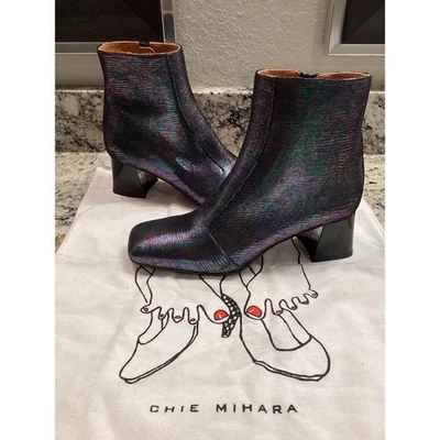 Chie Mihara Volshoi Black mettalic iridescent suede leather square toe boots 37 - Image 1 of 4