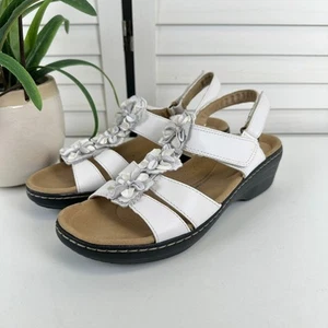 Clarks Collection Merliah Sheryl weiße Leder-Keilsandalen Blumenmuster Schuhgröße 11 - Bild 1 von 9