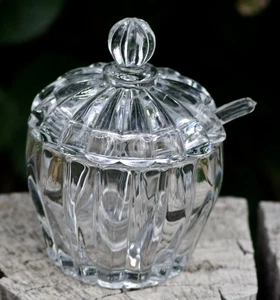 Olla de mermelada Heisey Crystolite de colección con tapa + cuchara años 40 hecha en EE. UU. - Imagen 1 de 5