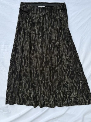 Berkertex Black & Gold Patterned Midi Skirt Size 12 – Stretch Fit - Image 1 of 4
